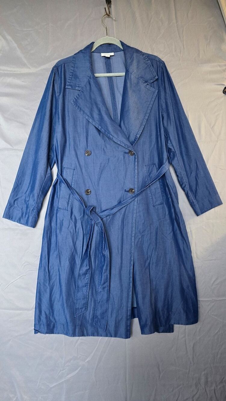 ON 34th Coat Womens Large Blue Lyocell Denim Trench Belted Button Front